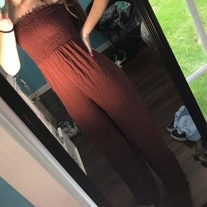 Maroon / Brown Strapless Jumpsuit